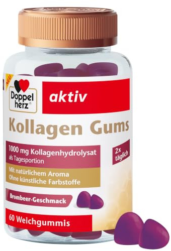 Doppelherz Kollagen Gums - mit Brombeer-Geschmack | 1000 mg Kollagenhydrolysat als Tagesportion - ohne künstliche Farbstoffe - 60 Gums