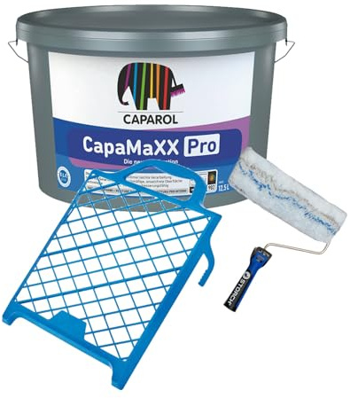 Spillki Malerset 4-tlg. CapaMaXX PRO Innenfarbe LF matt weiß, 12,5l Aufsteck-Bügel Großflächenwalze Abstreifgitter Kunststoff