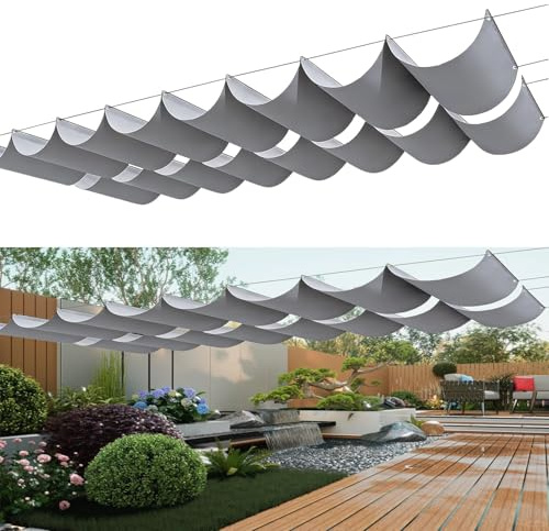 Tenda Parasole Retrattile 120 x 1100 cm Regolabile, Impermeabile, Crema Solare, Antistrappo con Protezione UV Copertura Pergola a Baldacchino per Esterno Giardino Terrazza, Grigio Chiaro