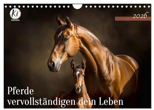 Pferde vervollständigen dein Leben (Wandkalender 2026 DIN A4 quer), CALVENDO Monatskalender: Kluge Worte, betörende Bilder für Pferdeliebhaber und Reiter (CALVENDO Tiere)