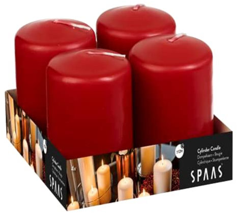 Spaas - Bougie Pilier Cylindre 50/80 mm, 18 Heures, Non-Parfumée - Rouge
