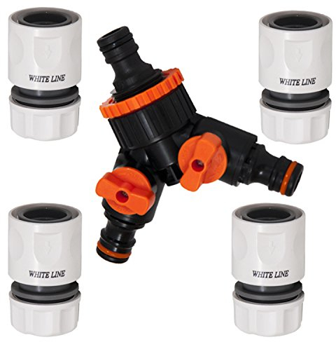 Raccord pour tuyau 4 x Blanc, 1 distributeur XY avec 2 x Robinet Rotatif