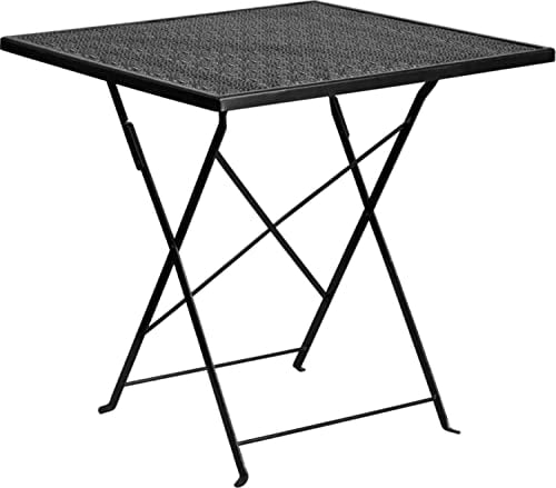 Flash Furniture Oia Klappbarer Terrassentisch aus Stahl, für drinnen und draußen, 71,1 cm, Schwarz