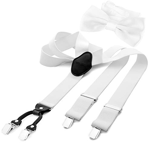 DonDon Herren 3,5 cm breiter Hosenträger in Y-Form elastisch und verstellbar im 2er Set mit farblich passender Fliege 12 x 6 cm