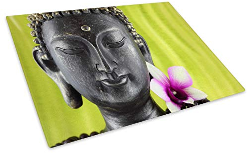 Grey Green Pink Buddha Glass Chopping Board Kitchen Worktop Saver Protector
