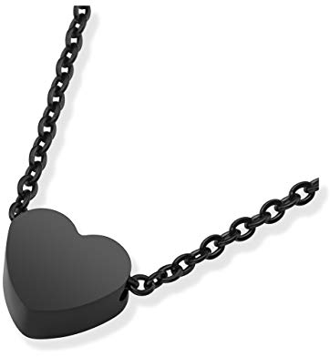 Zysta Edelstahl Damen Kette mit Charm 9mm Herz Anhänger Minimalist Herzkette Schlüsselbein Kette Gold Silber Rosegold Schwarz Schmuck für Frauen Mama Geschenk (schwarz)