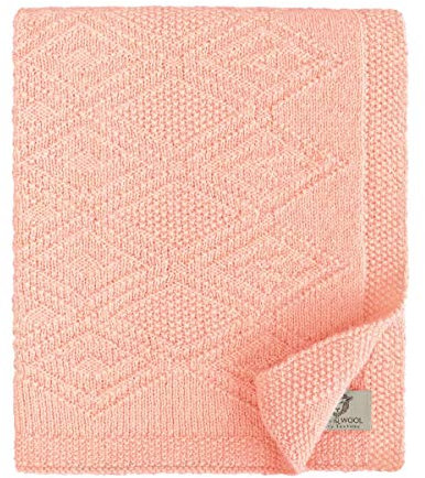 Linen & Cotton Babydecke Gestrickt Lilou für Jungen Mädchen -100% Reine Neuseeland Wolle, Rosa/Pink (85 x 65cm) Kuscheldecke Strick Erstlingsdecke Einschlagdecke Sommer Winter Kinderwagen Babyschale
