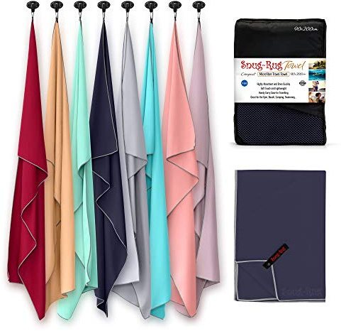 Snug Rug Microfibre Towel Extra Large XL 200 x 90cm – Super Absorbent - Quick Drying - Lightweight Compact Travel - Antibacterial Swimming Sports Travel Sand Proof Beach Towels - Eclipse Blue