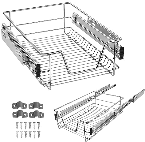 LARS360 Teleskopschublade Schrankauszug mit Teleskopschienen aus verchromtem Metall Rostfrei Abnehmbar Max. Belastbarkeit 20KG Geeignet für 40cm breite Schränke (Tatsächliche Breite 37cm, 2 Stück)