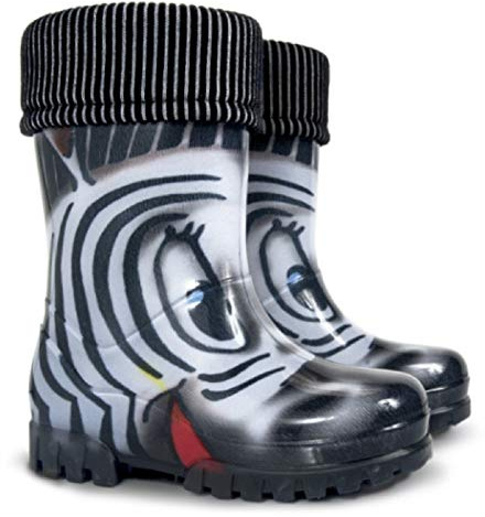 Demar LUX Gummistiefel Regenstiefel Kinderstiefel gefüttert mit Innensocken Mädchen Jungen (22/23, Zebra)