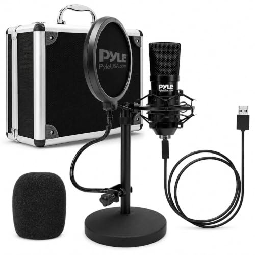 Pyle USB Condenser Microphone Kit – PC Gaming Mic with Pop Filter, Stand, and Case, Plug & Play USB Microphone for Streaming, Podcasting, Recording, YouTube & Desktop Use