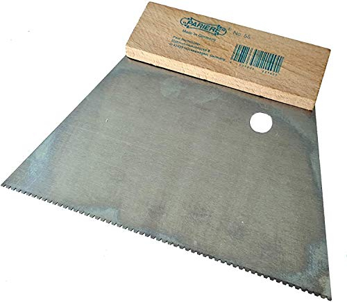 Kleber Boden Zahnspachtel Werkzeugstahl mit Buchenholzgriff gezahnt (250 mm Zahnung A2 1,2 x 1,8 mm)