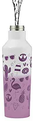 Typhoon Pure 800 ML Colour Changing Steel Water Bottle with Emoji Print Design, Pink & White