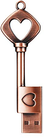 GARRULAX USB Flash Drive, 64GB Memory Stick Retro Metal Love Heart Key Shaped Thumb Drive (64GB, Heart Key)
