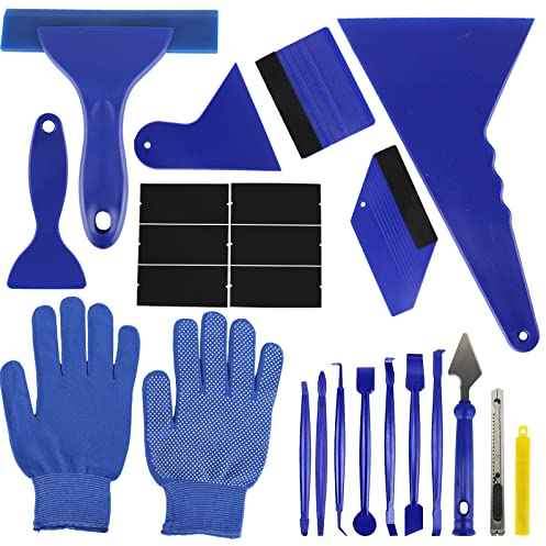 BeiLan 23 Pcs Car Vinyl Wrap Tool Kits, Micro Stick Squeegee, Felt Squeegee with Spare Fabric Felts, Gloves, Vinyl Film Smoothing Tool Kit for Auto Film Tinting Installation