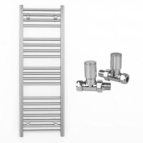 450mm Wide Straight Chrome Heated Bathroom Towel Rail Radiator With Valves For Central Heating UK (With Straight Valves, 450 x 1000mm (h))
