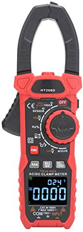 Stromzange HT208D Zangenmessgerät True RMS 6000 Zählt AC/DC Spannung Strom 1000V 1000A NCV Multimeter Auto Ranging Strommesszange Handheld Widerstand Temperatur Kapazität Frequenz Tester