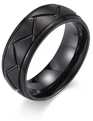 Aotiwe Ringe Aesthetic Vintage, Freundschaftsringe Schwarz Schräger Bogen Schwarz Edelstahl Größe 57 (18.1)