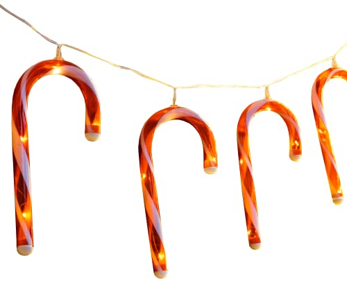 Meinposten Lichterkette 10 Zuckerstangen LED Batterie 180cm warmweiß Weihnachtsbeleuchtung