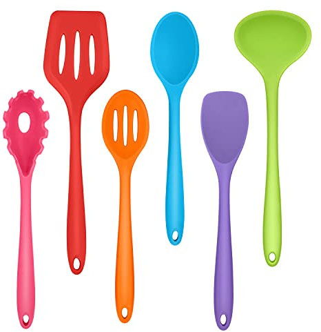 Herogo Silicone Kitchen Utensil Set for Nonstick Cookware Cooking, Colorful | 6 Piece Kitchen Tools, Include Spatula Spoon Turner Pasta Server Ladle, Heat Resistant, Non-Scratch, Dishwasher Safe