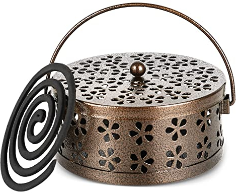 Porte Spirale Anti Moustique en Métal, Support Spirale Anti Moustique pour Intérieur et Extérieur, Boite pour Spirale Anti Moustique Fer pour Maison, Extérieur, Pêche, Voyage (Bronze)