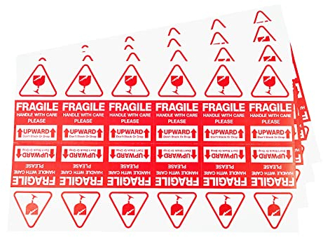 PACK4YA 120 × Vorsicht Zerbrechlich Aufkleber, 50 x 90 mm Verpackungsaufkleber Stark haftende Warnetiketten, Handle with Care, Fragile, Thank You Stickers Labels Moving Achtung Warnaufkleber UPWARD