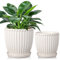 Oairse 2er-Set Keramik Gerippter Übertopf, Blumentöpfe mit Drainageloch-Untersetzern für Zimmerpflanzen, Retro-Dekoration für Gartenbehälter-Sets im Freien, Durchmesser Öffnung 15cm/13cm, Weiß