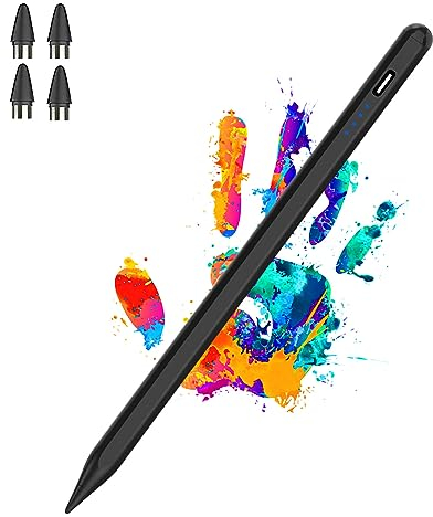 Luntak Stylus Stift für Touch Screens POM Tip Magnetic Pad Pencil Rechargeable Tablet Pencil Active Stylus Pen for iPad/Android/Pro/Air/Mini/Samsung/iOS/and Other Smartphone Devices-Schwarz