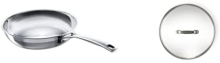 LE CREUSET 3-Ply Stainless Steel Uncoated Frying Pan, 24 x 5 cm, Silver, 96200224001100 Toughened Non-Stick Glass Lid, 24 cm, Transparent, 962008240, 96200824000000