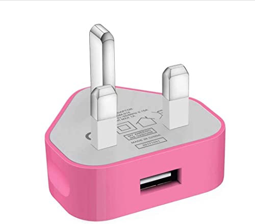 TECHNOPLAY UK 3 Pin Plug USB Mains Charger Adapter - 1000mAh Fast Speed Universal Travel Charger - Compatible with iPhone, iPad, iPod, Samsung Galaxy, Huawei Tablet & USB Devices (Baby Pink)