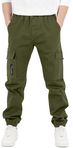 Camlakee Pantalon cargo à taille élastique pour enfants, Kaki (Army), 11-12 ans