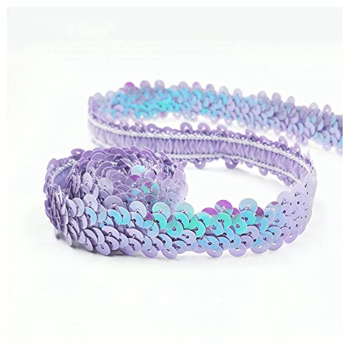 SHTGOI 10 Yards Pailletten Bänder Elastisch Glitzer Paillettenbesatz 2 cm Breite Paillettenband Trim 2-Reihiger Paillettenborte Stoffband für DIY Nähen Kleidung Handwerk Deko Helles Lila