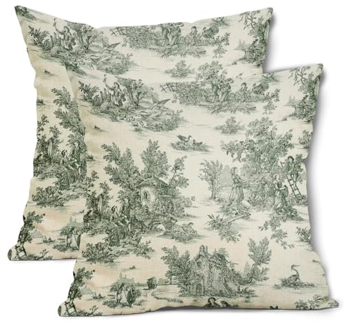 aportt Kissenbezüge im französischen Landhausstil, 45,7 x 45,7 cm, Vintage-Stil, Baumwolle, Leinen, Polyester, dekorativer Wurfkissenbezug für Schlafzimmer, Sofa, Wohnzimmer, Couch, Stuhl, Büro, 2