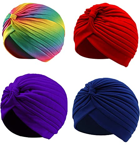 Carnavalife Gefaltete Kopfbedeckung Turban Mütze Indien Hut Arabischer Sonnenhut Kapuze Festival Vintage Einfarbig Unisex, One size