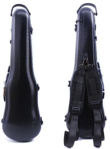 Custodia per violino 4/4 full size guscio rigido leggero forte in fibra di carbonio antigraffio a forma di flight case zaino, igrometro incorporato (nero)