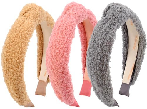 Bellisia Lot de 3 bandeaux noués pour femme en faux ourson - Bandeaux larges tendance pour cheveux d'hiver - Turban d'hiver pour filles