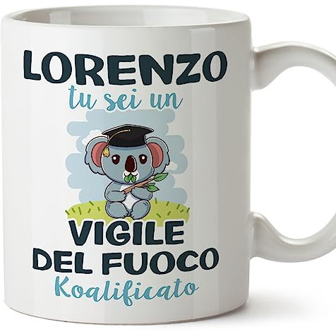 Mugffins Tazza Personalizzata in ceramica per VIGILE DEL FUOCO uomo 11 oz / 350 ml - In italiano - Koalificati Personalizzati - Idea regalo per compleanno, anniversario, natale, laurea