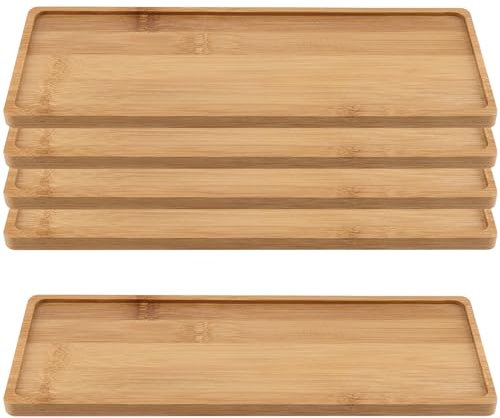 HAKZEON Lot de 5 plateaux rectangulaires en bambou pour plantes grasses, cactus et petits pots de fleurs, 28 x 10 x 1 cm