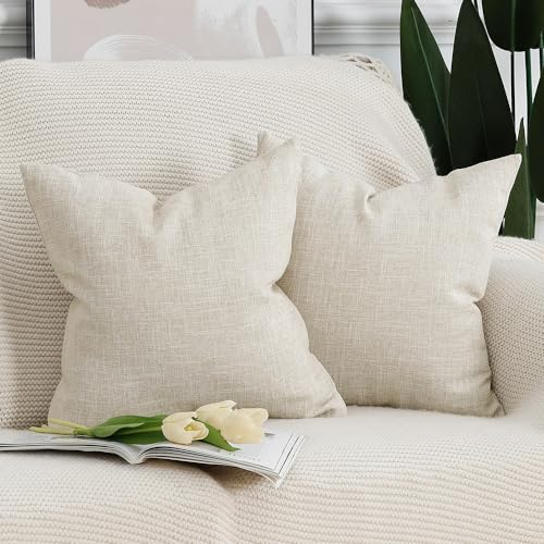 Madizz 2er Set Faux Leinen Kissenbezügen Weich Dekorative Kissenabdeckung für Sofa Schlafzimmer Kissenhülle Hellbeige 65x65 cm Quadrat