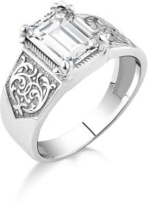 BySilverStone Jewelry Bague Pour Hommes Gravée Victorienne En Argent Avec Fleur De Lys, Bague En Argent Pour Homme En Zircone Cubique Minimaliste, Bijoux Cadeaux Pour Bague De Mariage Pour Hommes