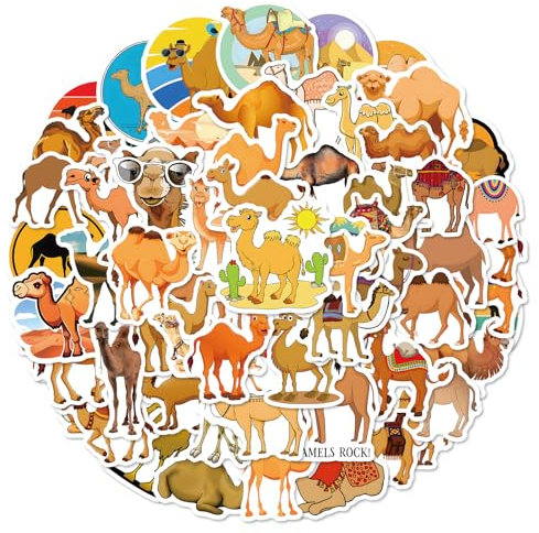 Bric Dodo 60 Stück Kamel Aufkleber Auto Laptop Telefon Gitarre Skateboard Motorrad Fahrrad Kamel Stickers Set Vinyl Wasserdicht Aesthetic Aufkleber für Jugendliche Kinder Erwachsene