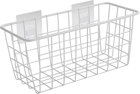 HEMOTON Metallkorb Weiße Körbe Metallkörbe Aufbewahrungskorb Für Die Wandmontage Hängender Aufbewahrungskorb Aus Drahtkorb An Der Wand Montiert Klebriger Haken