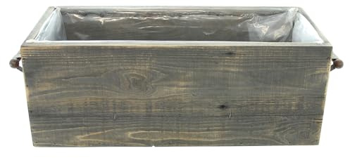 Pflanzbox Farmhouse, Holz, recycelt, grau gekalkt, Metallgriffe, Rostoptik, ausgeschlagen mit Folie Maße: 40 x 18 x 15 cm