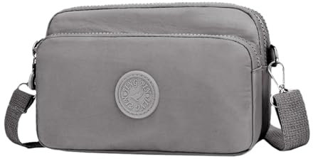 FAVORTALK Crossbody Bag Damen Nylon Umhängetaschen - Messenger Handtaschen Grau Multi Pocket Taschen Schultertaschen für Einkaufen Reisen Schule - DJB00408