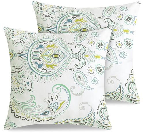 ATsense 2er Set Kissenbezug 40 x 40 cm, 2 Stück - 100% Baumwolle, Böhmischer Stil Grüner Kopfkissenbezug mit Reißverschluss, ÖkoTex Zertifiziert Superweicher Premium und Hypoallergen