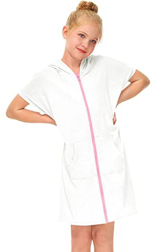 Lustiger Adventskalender Kinder Reißverschluss Terrys Kapuzen Coverups Schwimmen Strand Cover Up Baumwolle Sommer Kurzarm Badeanzug Bademantel mit Taschen Strandkleid Rot Schwarz (White, 4-5 Years)