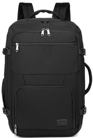 KONO Reiserucksack Handgepäck Flugzeug Groß Rucksack Wasserdicht für Reise Geschäftsreise Weekender (55 x 35 x 20 cm 38L) Schwarz