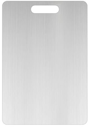 PERZOE Taglieri grandi in acciaio inox, 3 taglieri grandi, lavabili in lavastoviglie, con piedini antiscivolo e scanalature per succhi, tappetino da taglio in acciaio inox su entrambi i lati, misura M