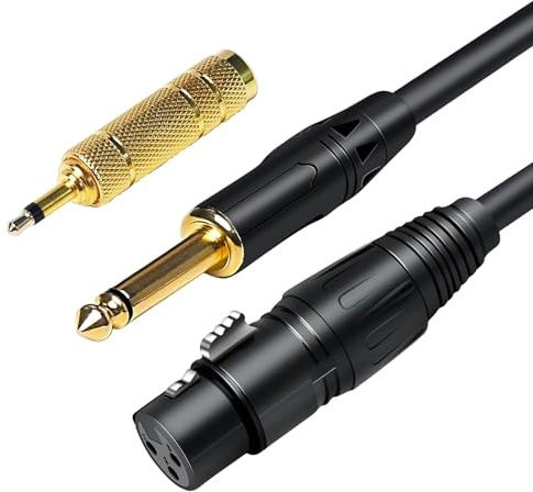 jindaaudio XLR Cable 10ft/3M, Female XLR to 1/4 (6.35mm) TS Mono with 1/8 (3.5mm) Adapter, Microphone Cable Jack Unbalanced Signal Interconnect