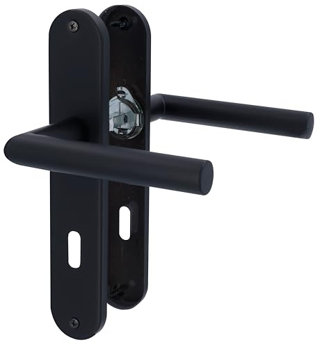 Alpertec Langschildgarnitur Türbeschlag im 3er Set, Edelstahl schwarz für 3 Zimmertüren mit Buntbartlochung, Türklinke, Türgriff